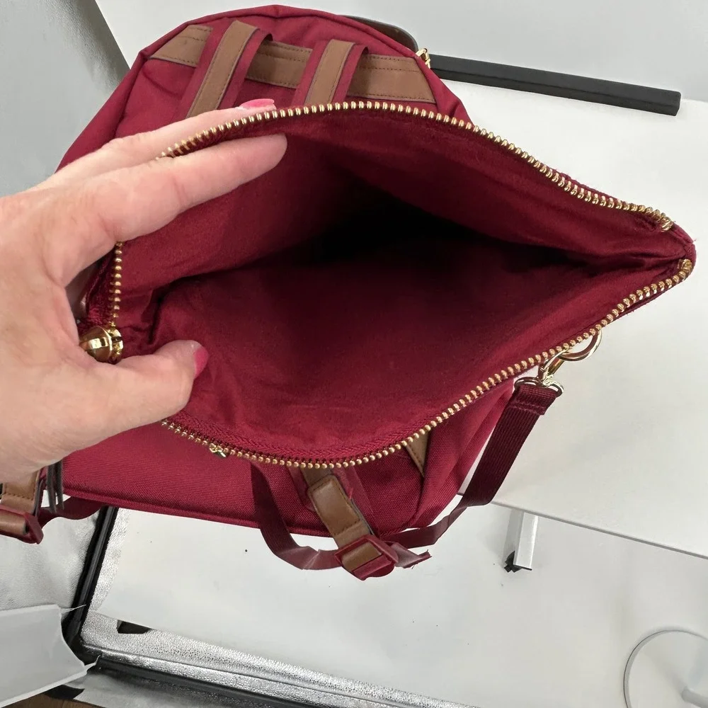 Tommy‎ Bahama Burgundy Canvas Backpack and Crossbody Bag Set Gold Tone Hardware